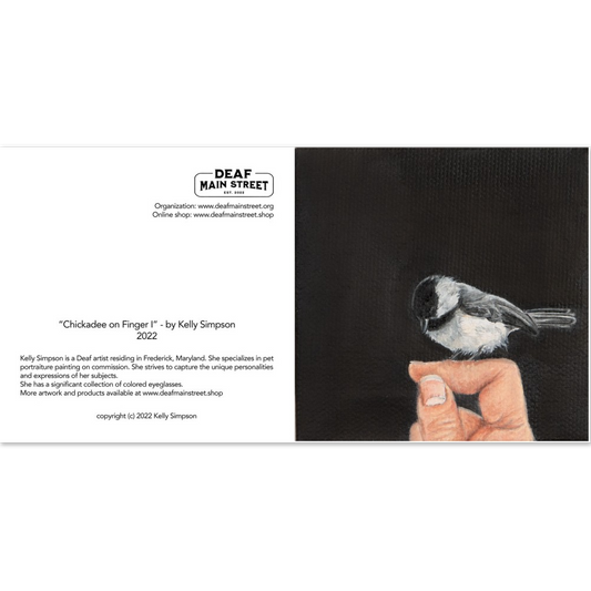 Chickadee on Finger I - Kelly Simpson - Pack of 10 Folded Cards (white envelopes) (US & CA)